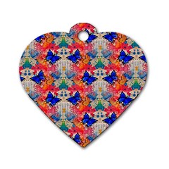 Butterflies Blue Pattern Girly Dog Tag Heart (two Sides)