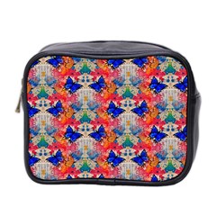 Butterflies Blue Pattern Girly Mini Toiletries Bag (two Sides)