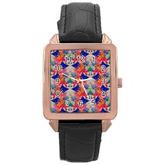 Butterflies Blue Pattern Girly Rose Gold Leather Watch  by Jancukart