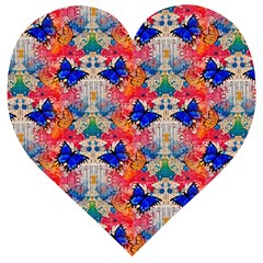 Butterflies Blue Pattern Girly Wooden Puzzle Heart by Jancukart