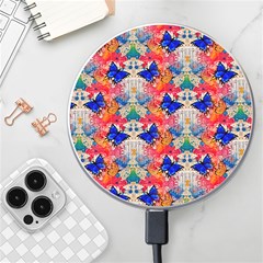 Butterflies Blue Pattern Girly Wireless Fast Charger(white)