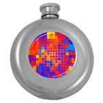 Squares Geometric Colorful Fluorescent Round Hip Flask (5 oz) Front