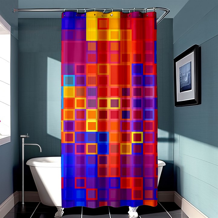 Squares Geometric Colorful Fluorescent Shower Curtain 36  x 72  (Stall) 