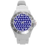 Ladybug Vector Geometric Tile Pattern Round Plastic Sport Watch (L) Front