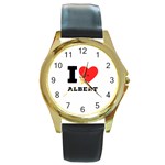 I love albert Round Gold Metal Watch Front