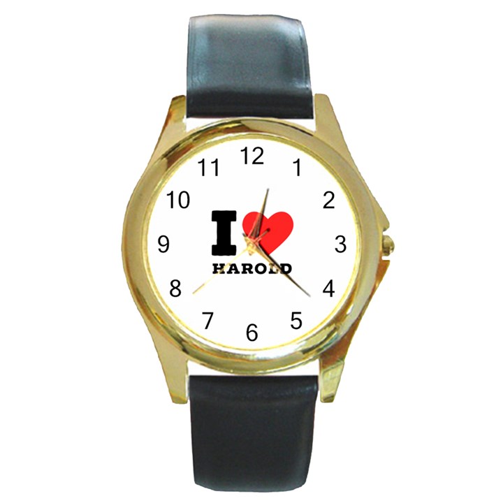 I love harold Round Gold Metal Watch