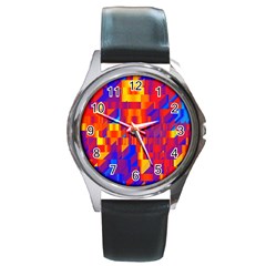 Geometric Pattern Fluorescent Colorful Round Metal Watch