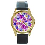 Blossoms-yellow Round Gold Metal Watch Front