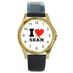 I Love Sean Round Gold Metal Watch by ilovewhateva