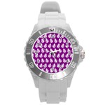 Ladybug Vector Geometric Tile Pattern Round Plastic Sport Watch (L) Front