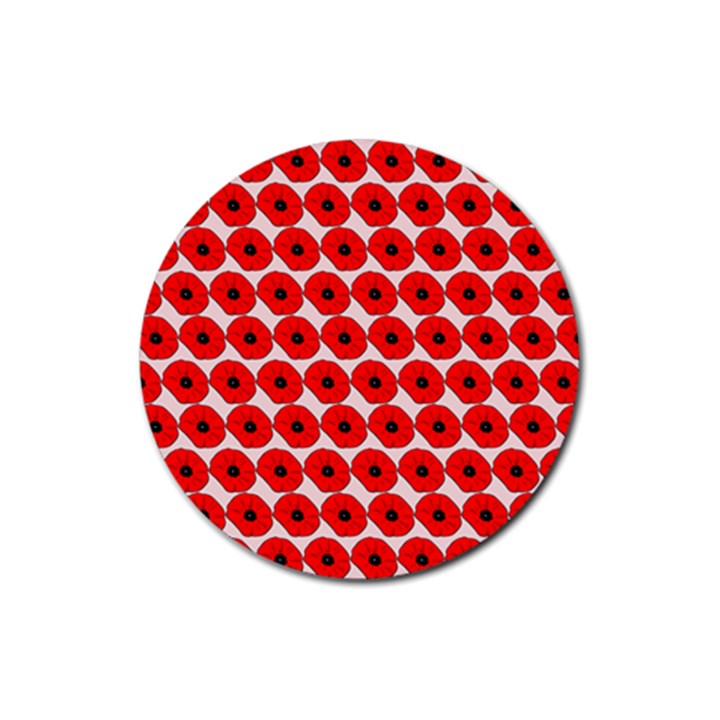 Red Peony Flower Pattern Rubber Round Coaster (4 pack)