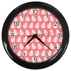 Coral And White Lady Bug Pattern Wall Clock (black) by GardenOfOphir