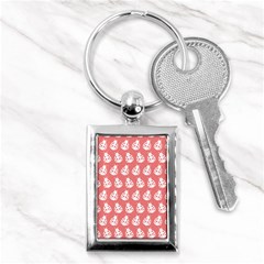 Coral And White Lady Bug Pattern Key Chain (rectangle) by GardenOfOphir