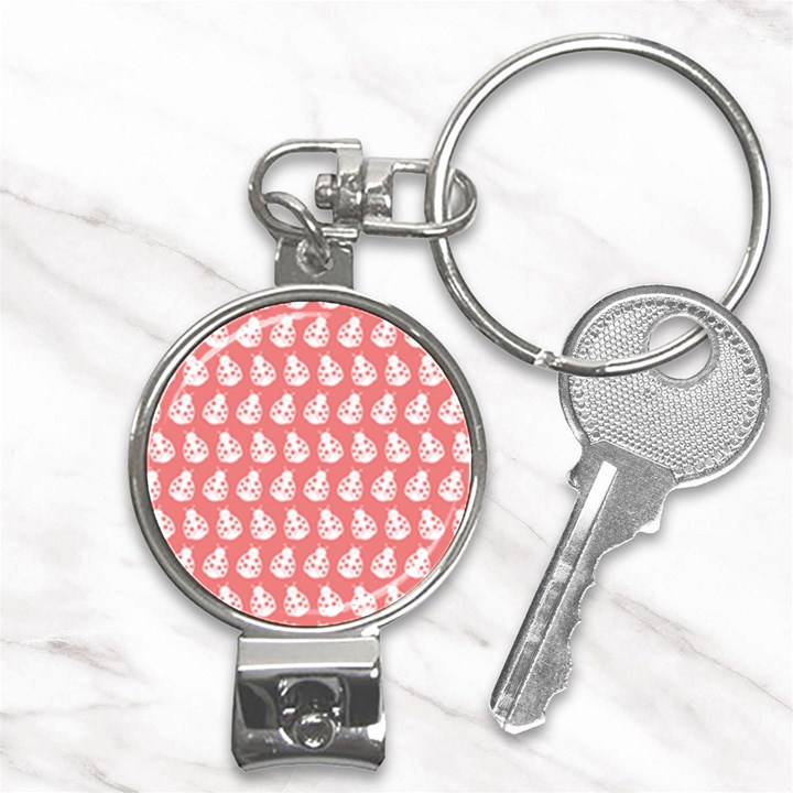 Coral And White Lady Bug Pattern Nail Clippers Key Chain