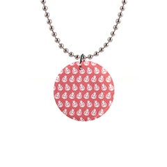 Coral And White Lady Bug Pattern 1  Button Necklace by GardenOfOphir