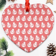 Coral And White Lady Bug Pattern Heart Ornament (two Sides) by GardenOfOphir