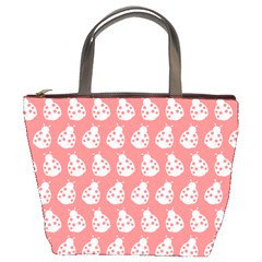 Coral And White Lady Bug Pattern Bucket Bag by GardenOfOphir