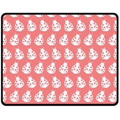 Coral And White Lady Bug Pattern Fleece Blanket (medium) by GardenOfOphir