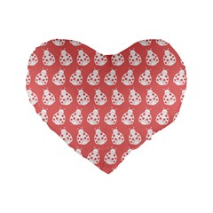 Coral And White Lady Bug Pattern Standard 16  Premium Heart Shape Cushions by GardenOfOphir