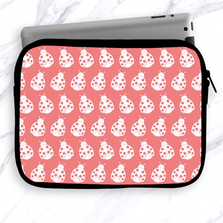 Coral And White Lady Bug Pattern Apple iPad 2/3/4 Zipper Cases