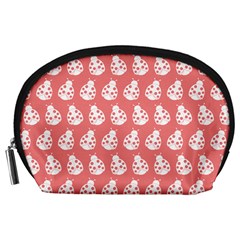 Coral And White Lady Bug Pattern Accessory Pouch (large) by GardenOfOphir