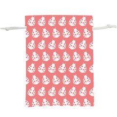 Coral And White Lady Bug Pattern Lightweight Drawstring Pouch (xl) by GardenOfOphir