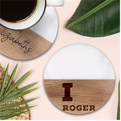 I Love Roger Classic Marble Wood Coaster (round)  by ilovewhateva