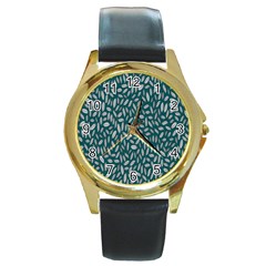 Leaves-012 Round Gold Metal Watch