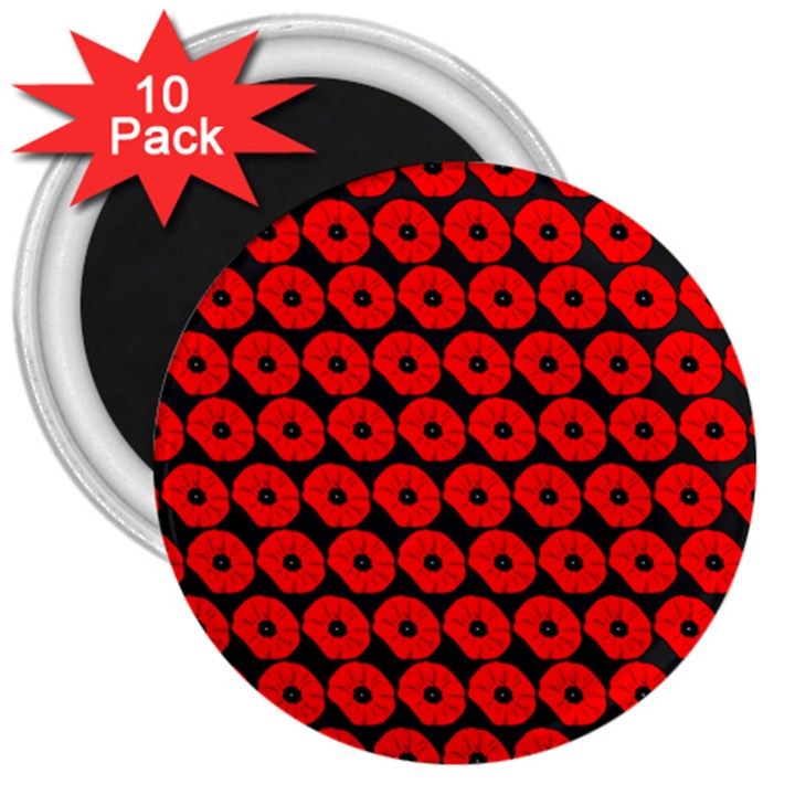 Charcoal And Red Peony Flower Pattern 3  Magnets (10 pack) 