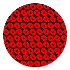 Charcoal And Red Peony Flower Pattern Magnet 5  (round) by GardenOfOphir