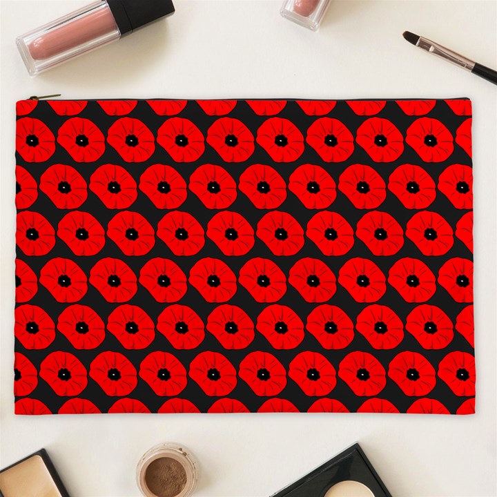 Charcoal And Red Peony Flower Pattern Cosmetic Bag (XXL)