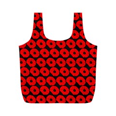 Charcoal And Red Peony Flower Pattern Full Print Recycle Bag (m) by GardenOfOphir