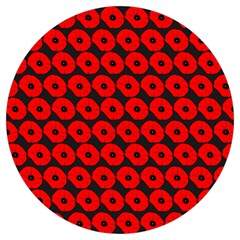 Charcoal And Red Peony Flower Pattern Round Trivet by GardenOfOphir