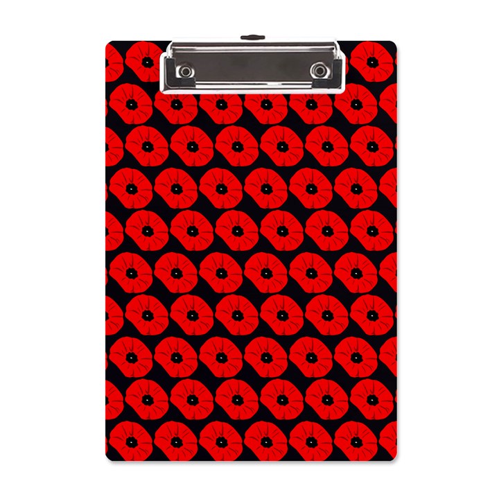 Charcoal And Red Peony Flower Pattern A5 Acrylic Clipboard