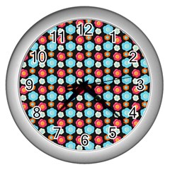 Colorful Floral Pattern Wall Clock (silver) by GardenOfOphir