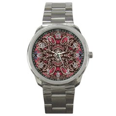 Pink Brown Liquify Repeats Iii Sport Metal Watch by kaleidomarblingart