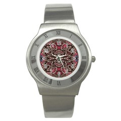 Pink Brown Liquify Repeats Iii Stainless Steel Watch by kaleidomarblingart