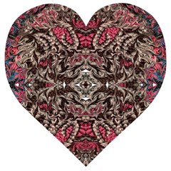 Pink Brown Liquify Repeats Iii Wooden Puzzle Heart by kaleidomarblingart