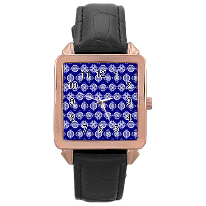 Abstract Knot Geometric Tile Pattern Rose Gold Leather Watch 