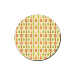 Spatula Spoon Pattern Rubber Coaster (round) by GardenOfOphir