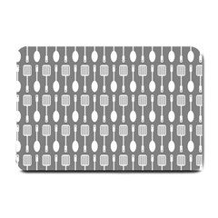 Gray And White Kitchen Utensils Pattern Small Doormat by GardenOfOphir