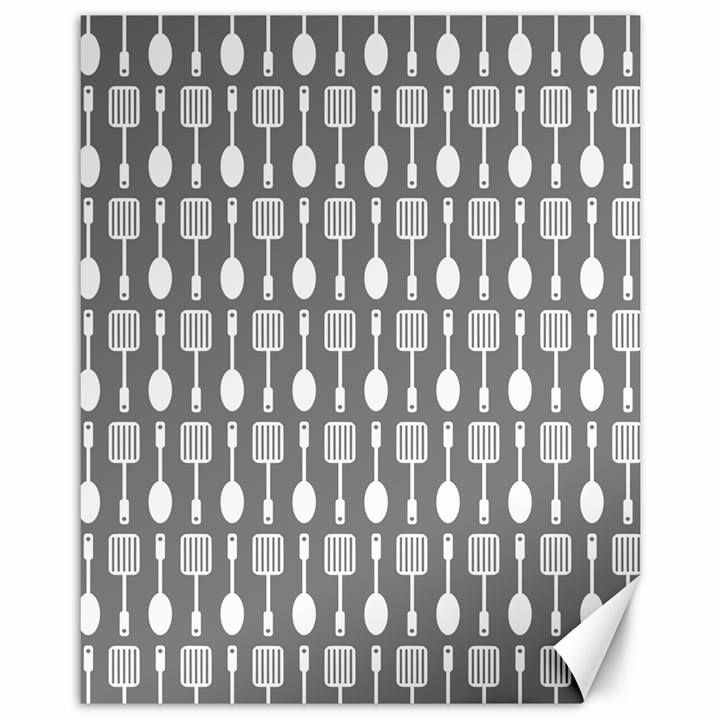 Gray And White Kitchen Utensils Pattern Canvas 11  x 14 