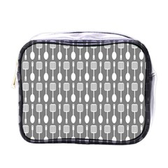 Gray And White Kitchen Utensils Pattern Mini Toiletries Bag (one Side) by GardenOfOphir