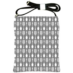 Gray And White Kitchen Utensils Pattern Shoulder Sling Bag by GardenOfOphir