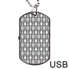 Gray And White Kitchen Utensils Pattern Dog Tag Usb Flash (two Sides) by GardenOfOphir