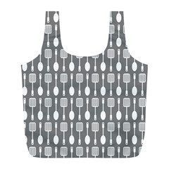 Gray And White Kitchen Utensils Pattern Full Print Recycle Bag (l) by GardenOfOphir