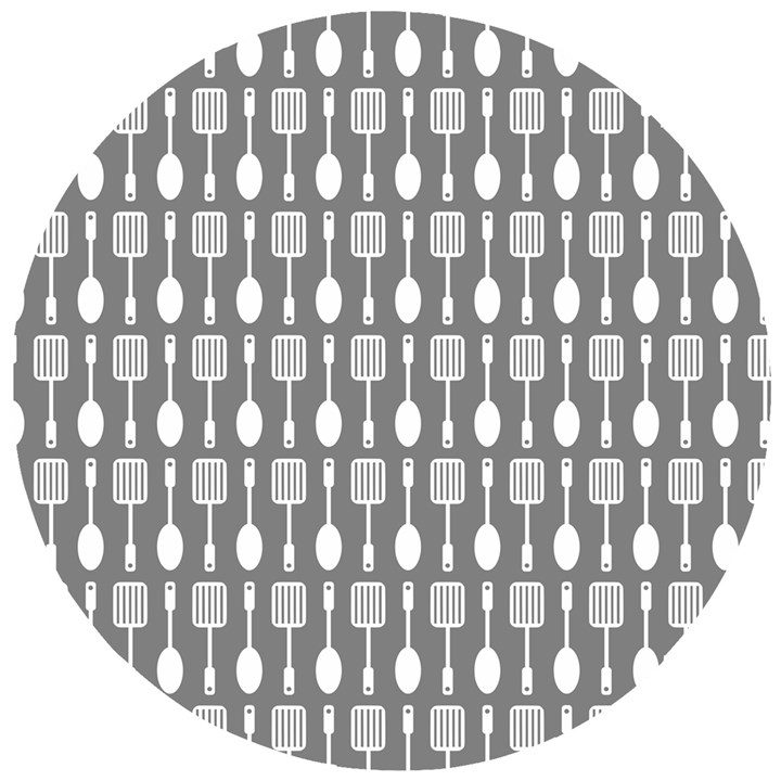 Gray And White Kitchen Utensils Pattern Wooden Puzzle Round