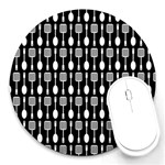 Black And White Spatula Spoon Pattern Round Mousepad Front