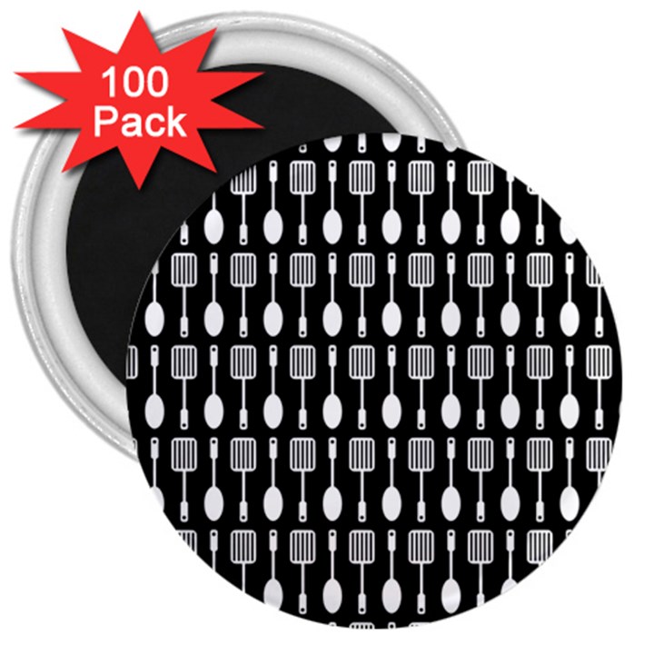 Black And White Spatula Spoon Pattern 3  Magnets (100 pack)