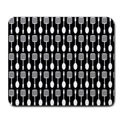 Black And White Spatula Spoon Pattern Large Mousepad by GardenOfOphir